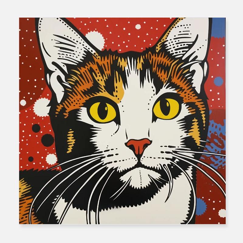 chat, motif de chat, bande dessinée, cadeau, idées cadeaux Poster 20 x 20 cm