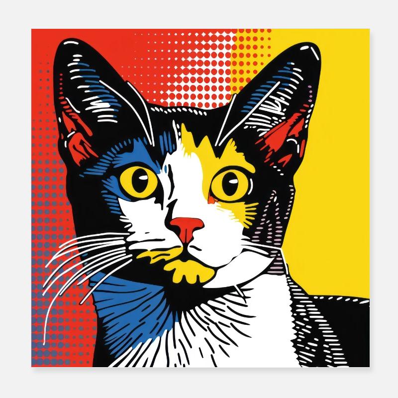 chat, motif de chat, bande dessinée, cadeau, idées cadeaux Poster 20 x 20 cm