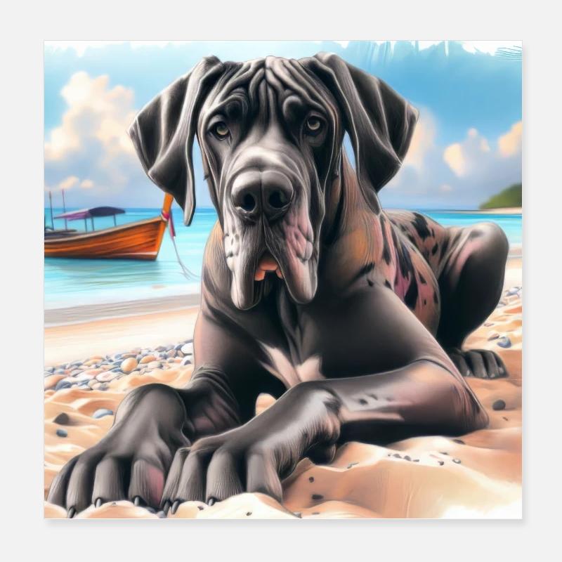Great Dane On The Beach Poster 8" x 8" (20x20 cm)