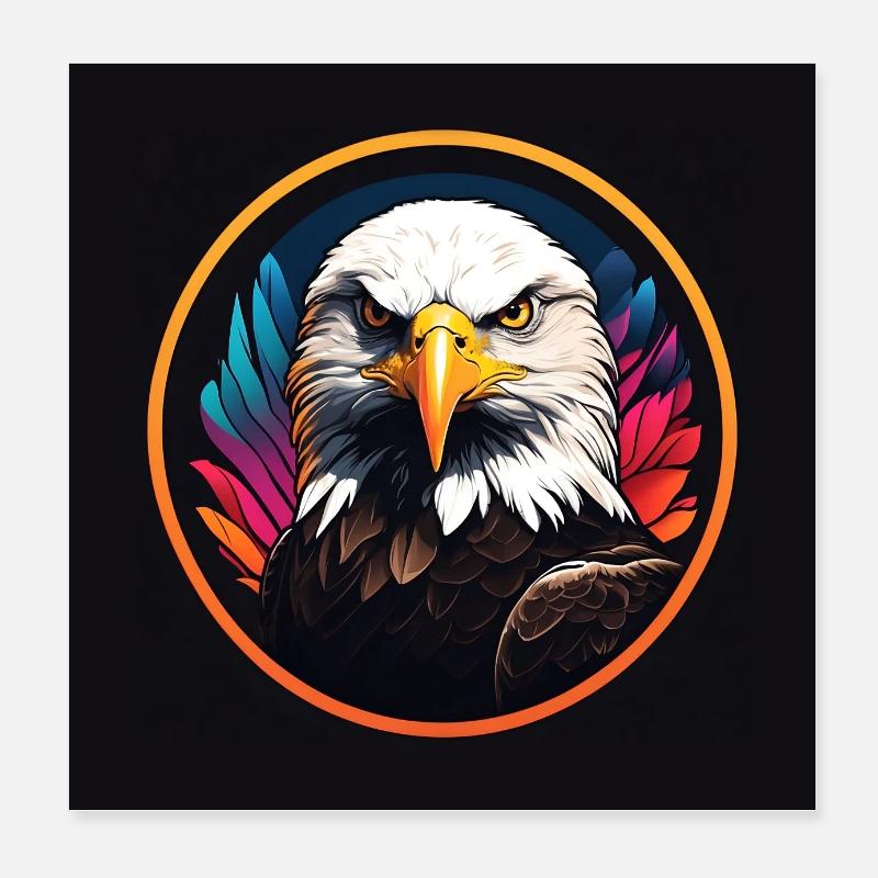 Colorful Bald Eagle Portrait Poster 8" x 8" (20x20 cm)