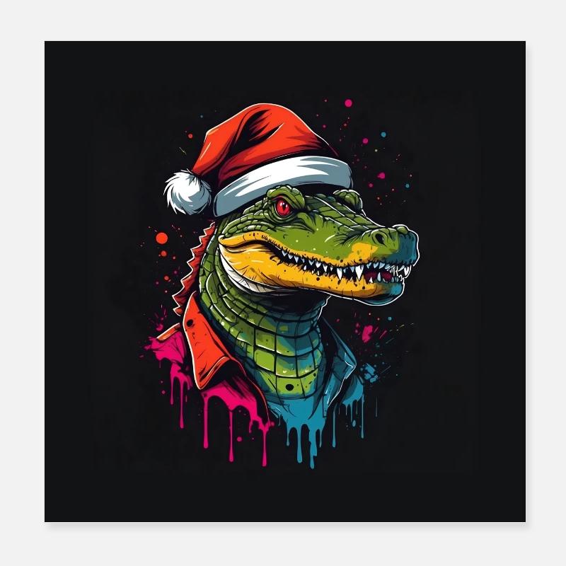 Alligator crocodile avec bonnet de Père Noël Poster 20 x 20 cm