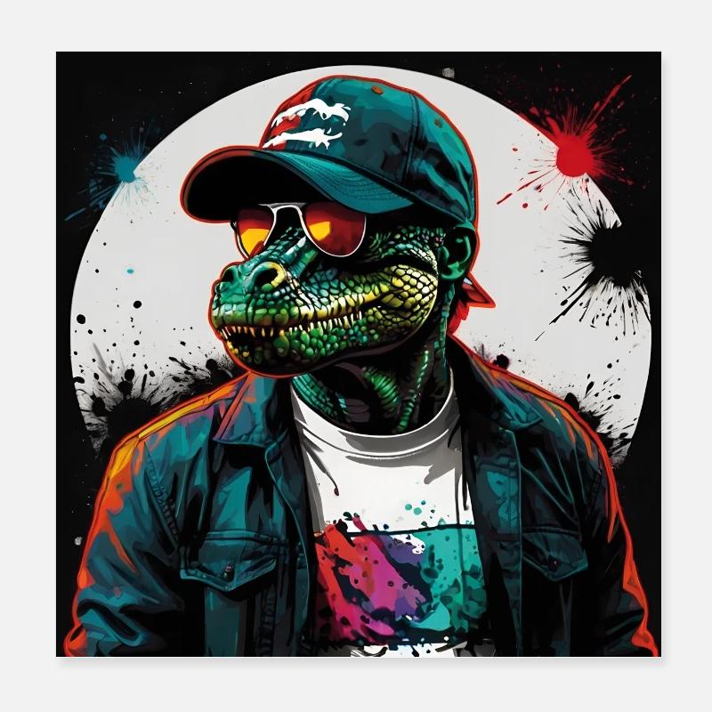 Cool crocodile cool alligator with hat Poster 8" x 8" (20x20 cm)