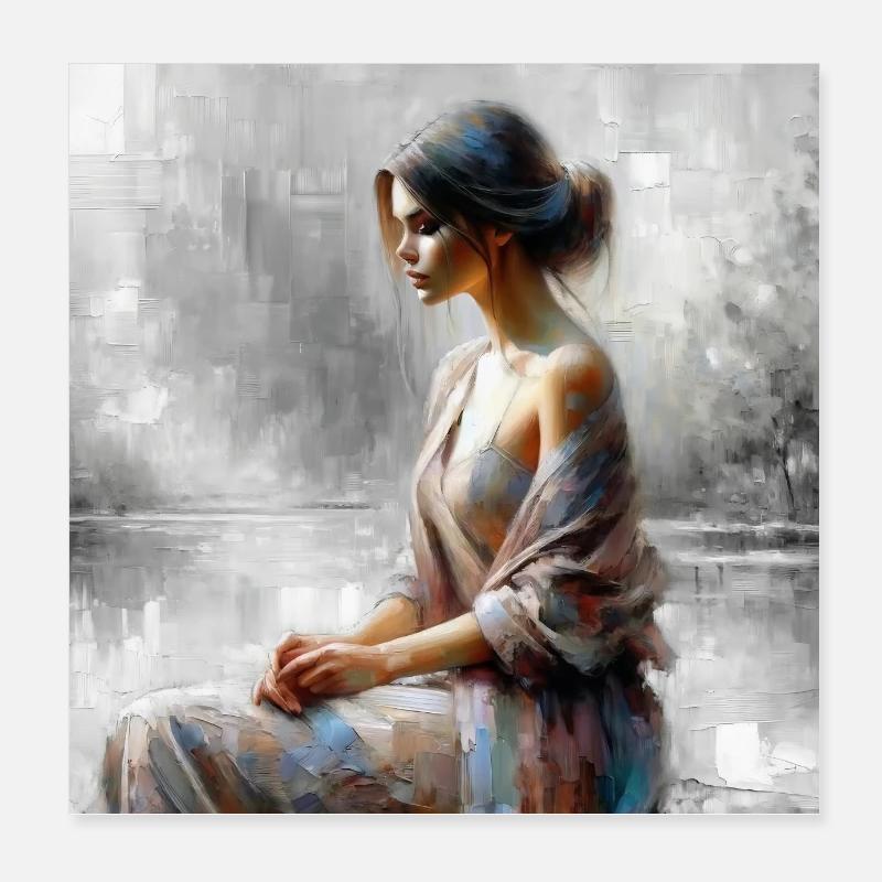 Frau am See Poster 20x20 cm