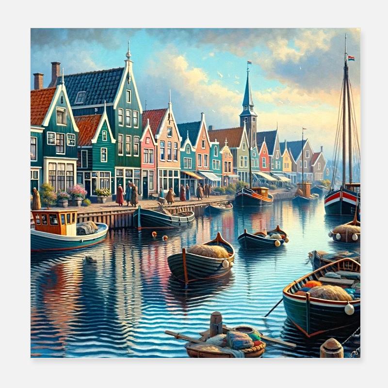 holländischer Malstil Volendam - Poster 20x20 cm - Weiß
