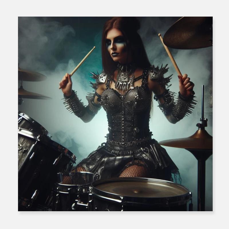 Female Drummer Poster 8" x 8" (20x20 cm)