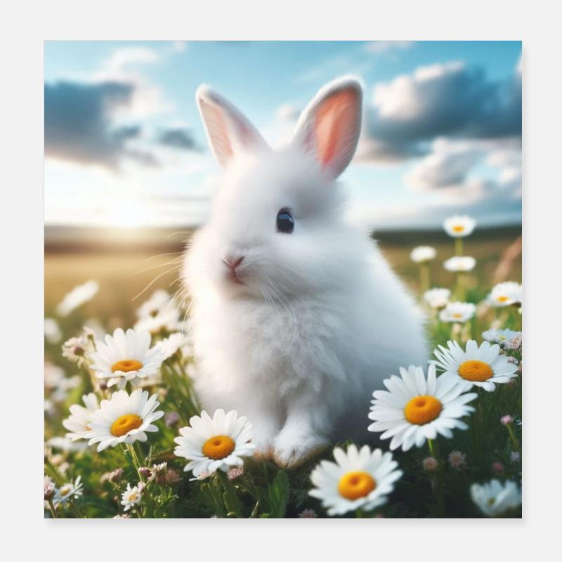 Adorable lapin blanc Poster 20 x 20 cm