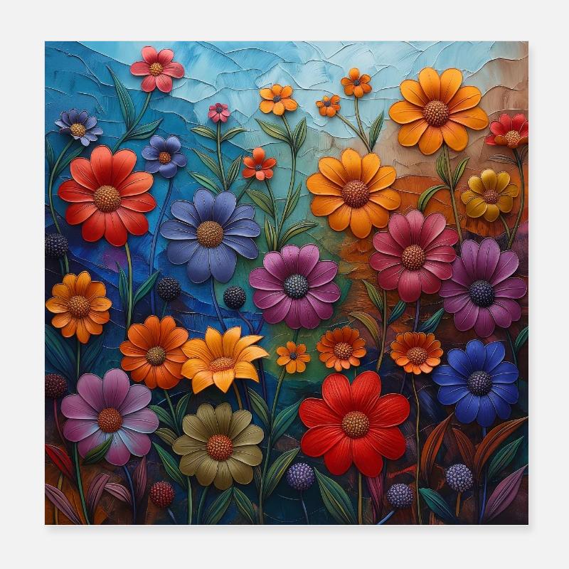 Bunte Blumen Poster Poster 20x20 cm