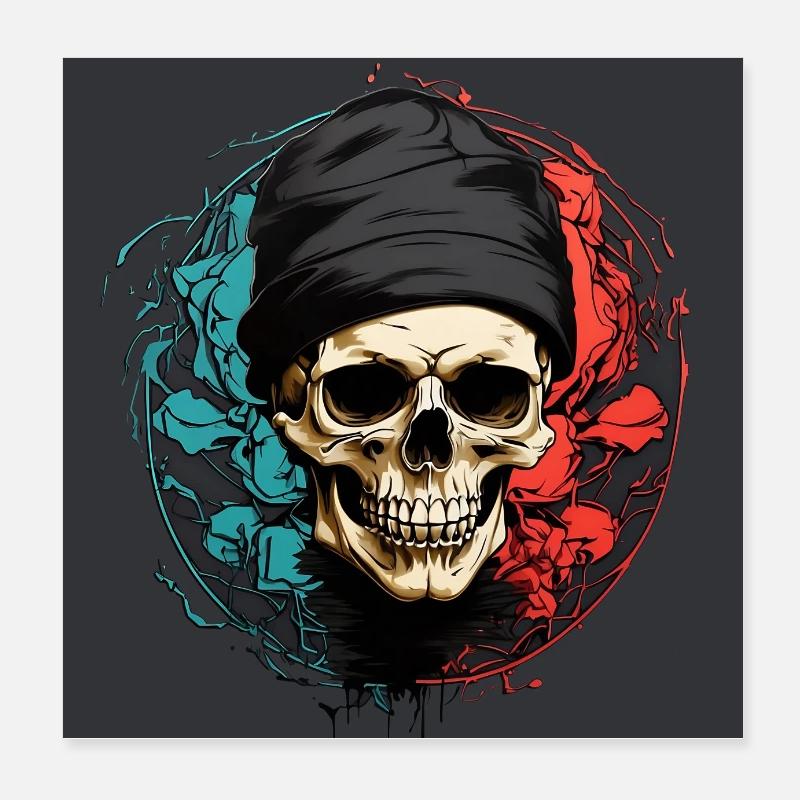Skull mit Kopftuch auf Farbflecken Poster 20x20 cm