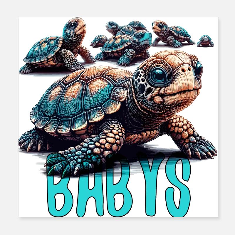 Tortoise Turtles Babies Gift Poster 8" x 8" (20x20 cm)