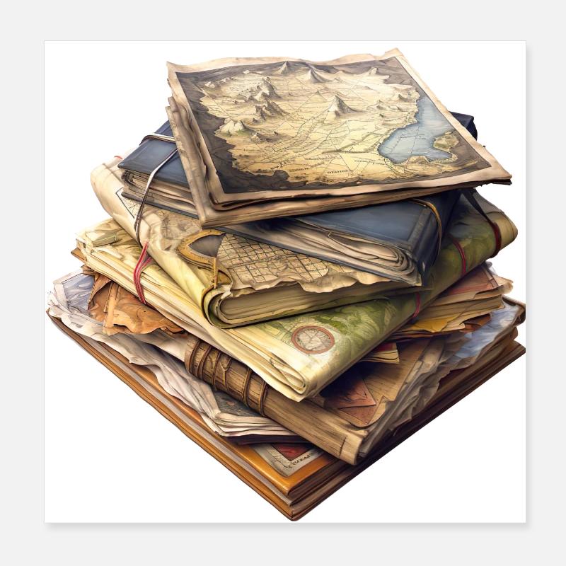 Treasure hunt with old maps Poster 8" x 8" (20x20 cm)