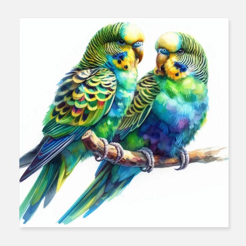 Perruches aquarelle Poster 20 x 20 cm