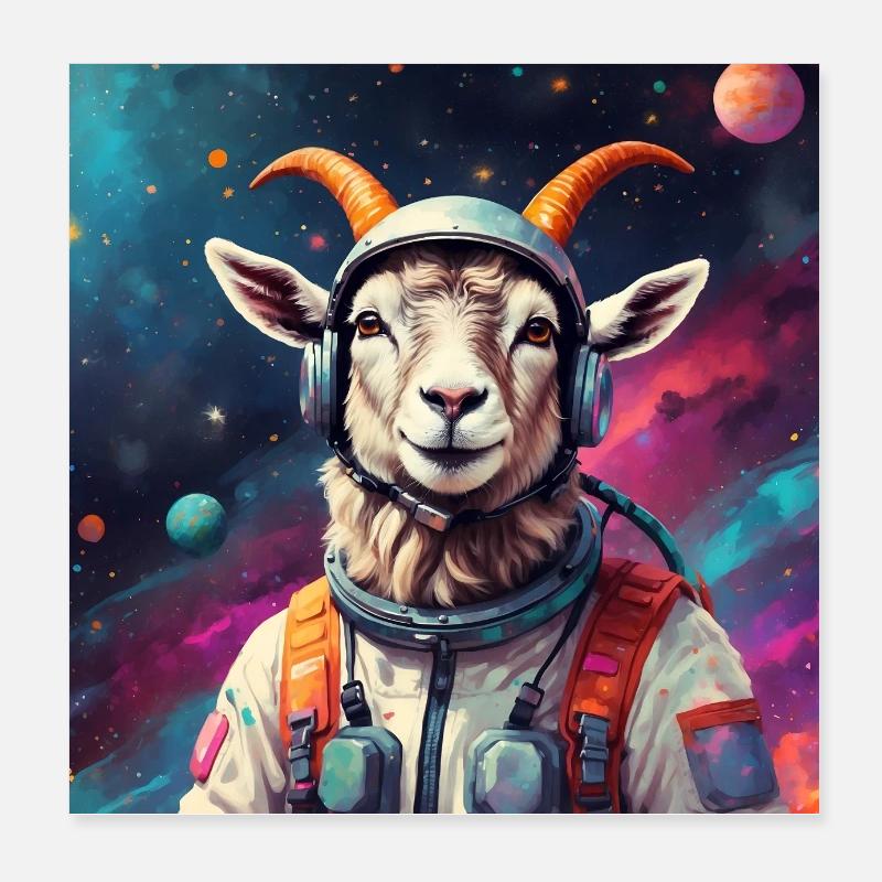 Goat as Astronaut Space Goat Space Poster 8" x 8" (20x20 cm)