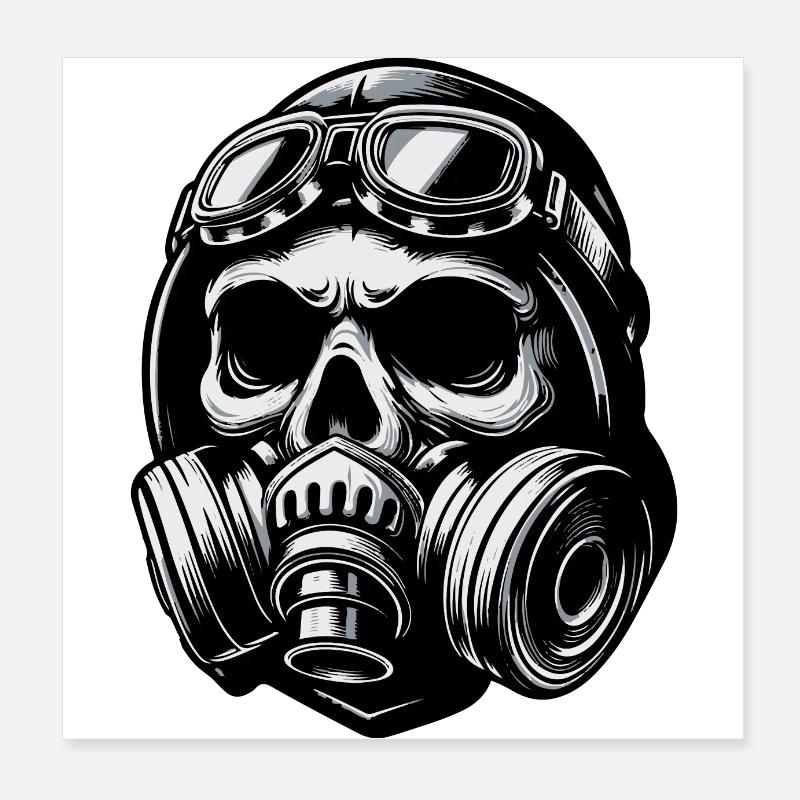 Crâne élégant avec masque à gaz Poster 20 x 20 cm