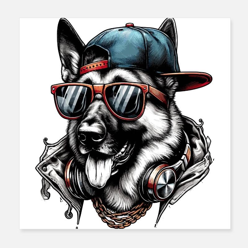 Cool German Shepherd Dog Sunglasses Gift Poster 8" x 8" (20x20 cm)