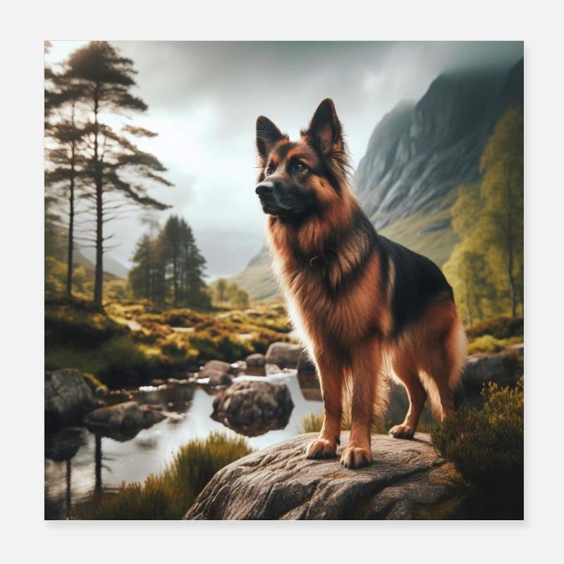 German Shepherd Art Poster 8" x 8" (20x20 cm)