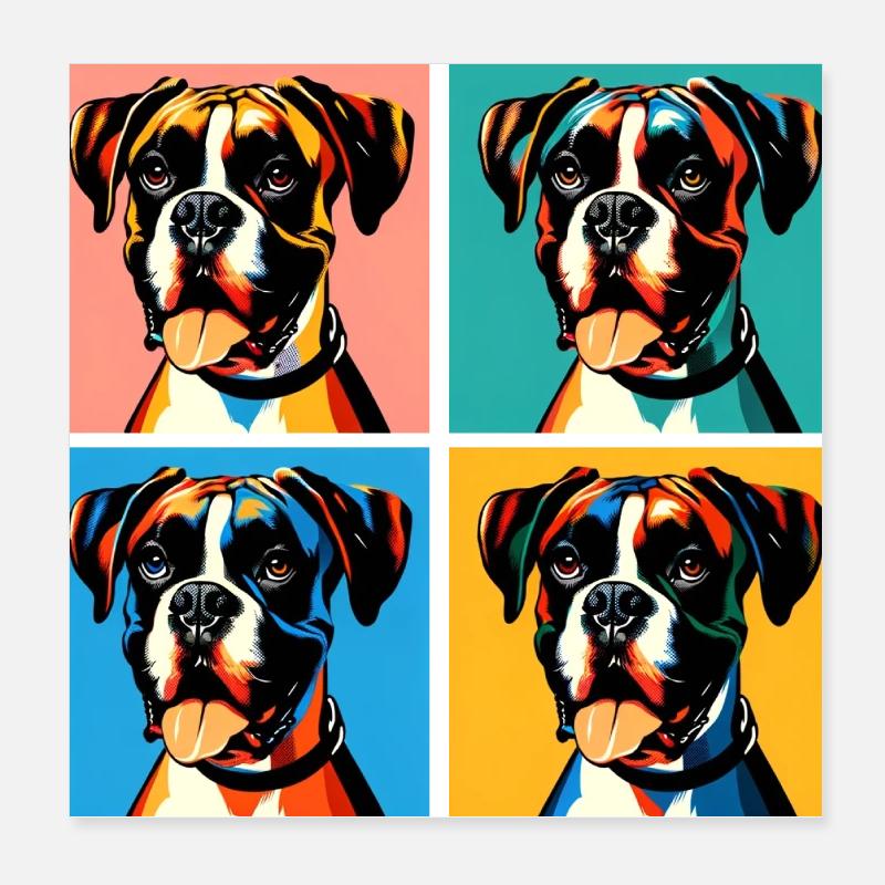 Pop Boxer chien Portrait - Portrait d’animal de compagnie Poster 20 x 20 cm