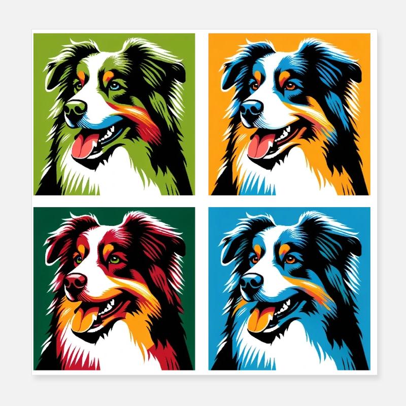Pop Australian Shepherd Dog Portrait Poster 8" x 8" (20x20 cm)