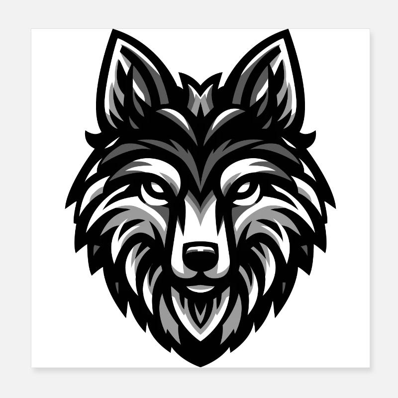 Grauer Wolf Kopf Design Poster 20x20 cm