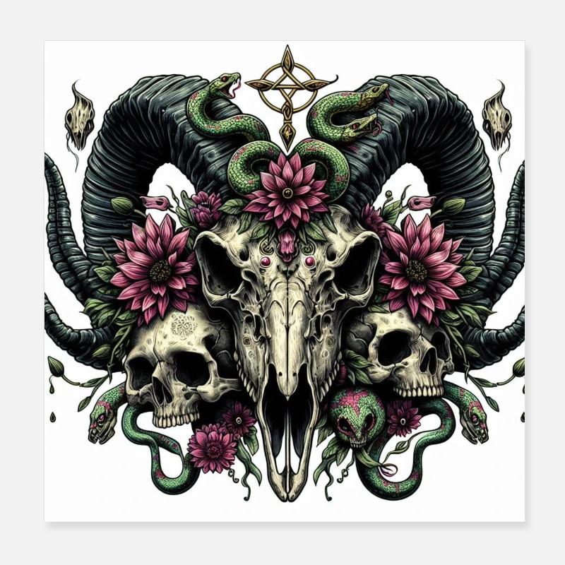 Crâne de chèvre aquarelle Poster 20 x 20 cm