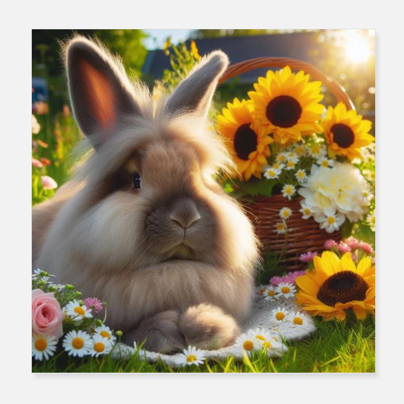 Grey Angora Rabbit Poster 8" x 8" (20x20 cm)