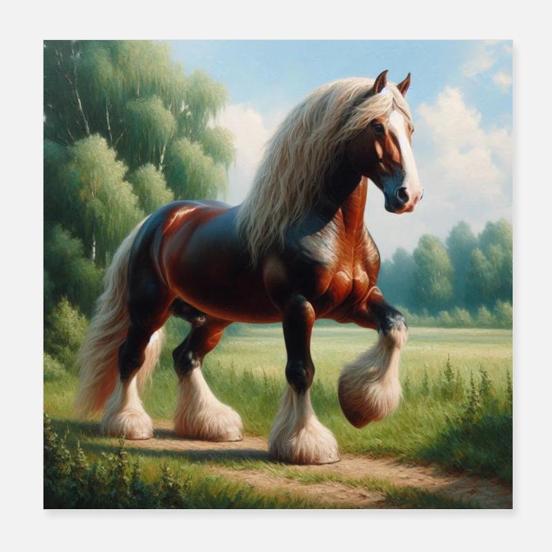 Aquarelle Cheval Percheron Poster 20 x 20 cm
