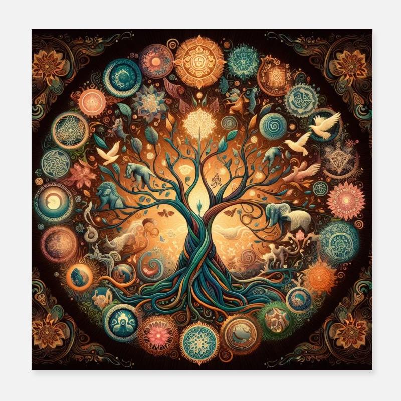 Farbenfroher Baum des Lebens Poster 20x20 cm