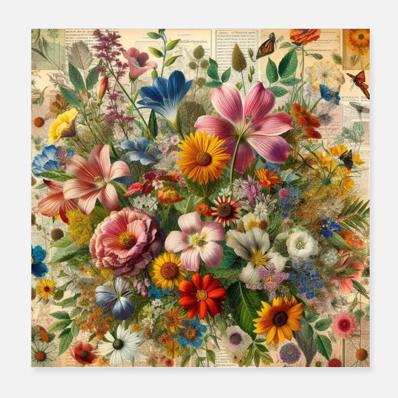 Blumen - Poster 20x20 cm - Weiß