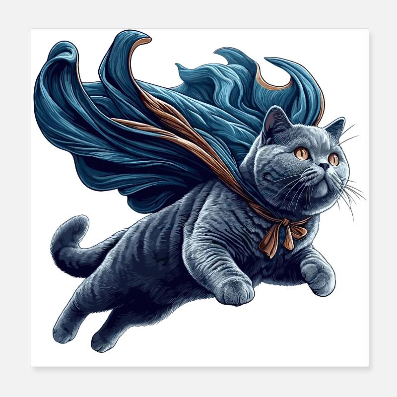 Super Chat BKH Bleu Cadeau Poster 20 x 20 cm