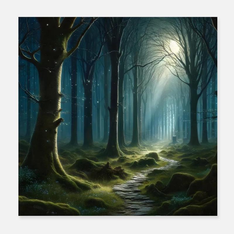 Affiche Chemin forestier la nuit Poster 20 x 20 cm
