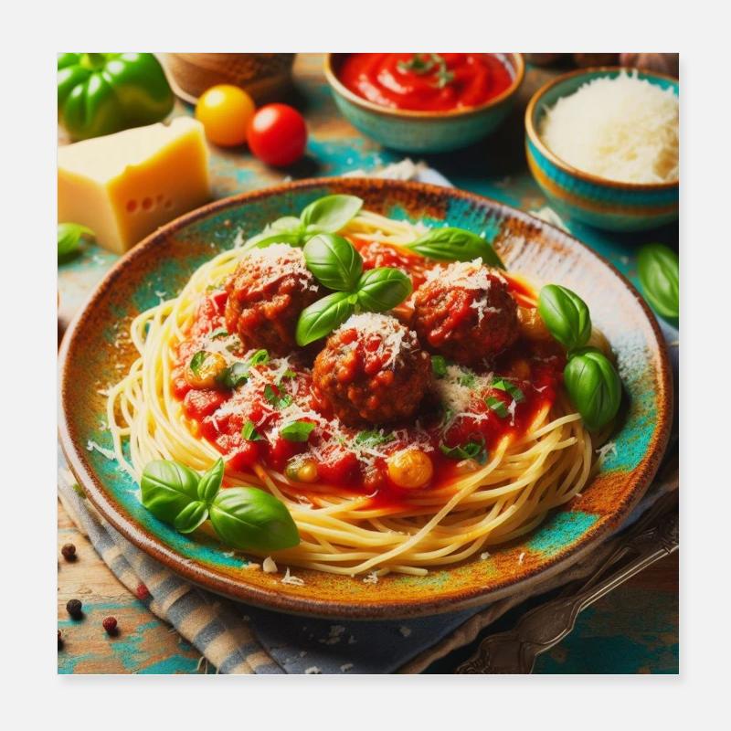 Spaghetti mit Fleisch Poster 20x20 cm