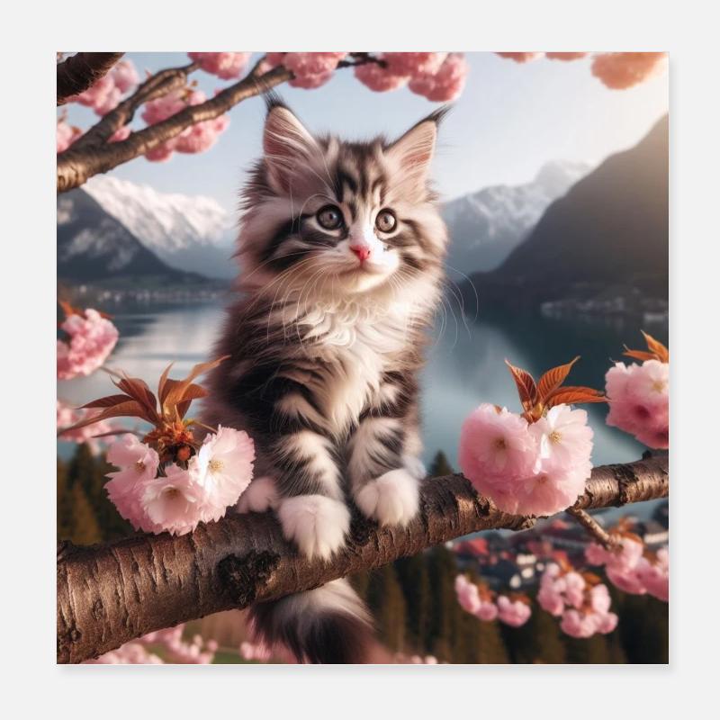 Chiot Maine Coon Chat Poster 20 x 20 cm