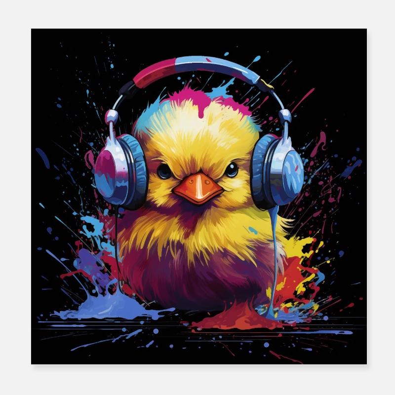 DJ poussin avec des écouteurs Poster 20 x 20 cm