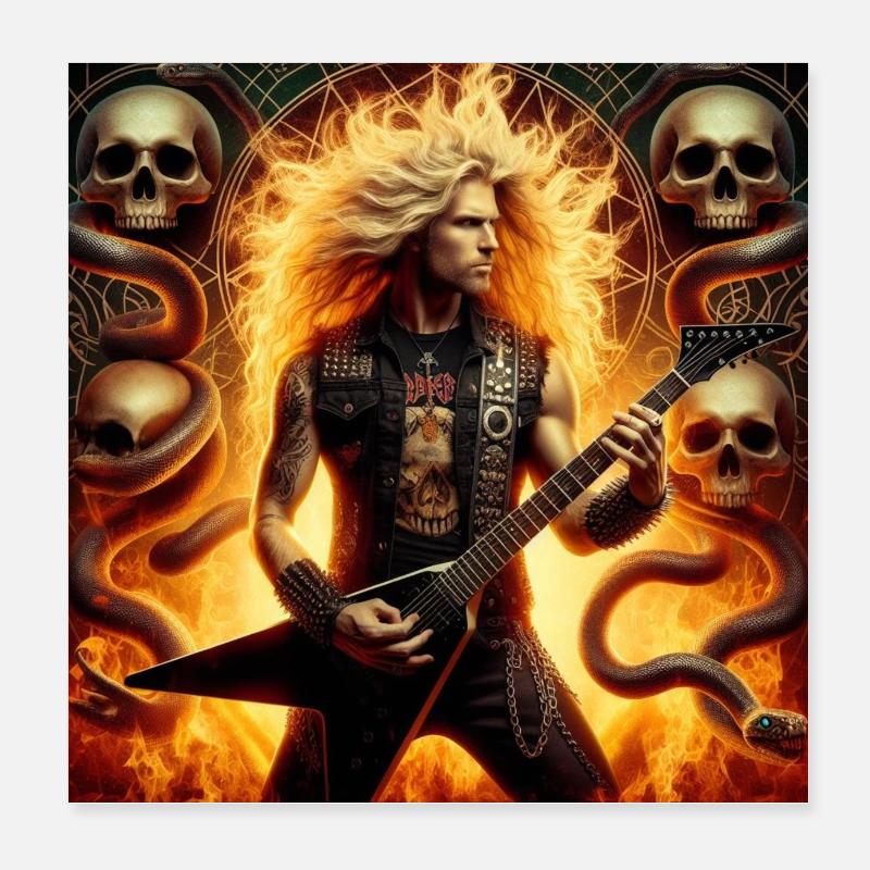 Guitariste de métal dans le monde souterrain Poster 20 x 20 cm