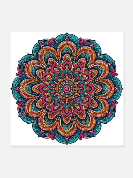 Psychedelisches Mandala Trippy - Poster 20x20 cm - Weiß