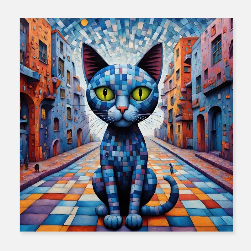 Surreale Pop-Tiere 11 Katze Poster 20x20 cm