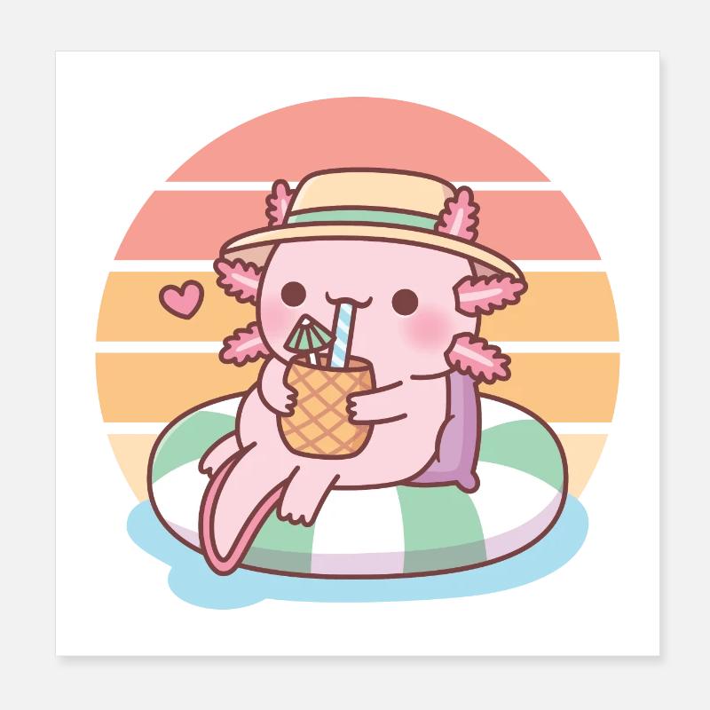 Mignon Axolotl Chilling On Pool Float Summer Vibes Poster 20 x 20 cm