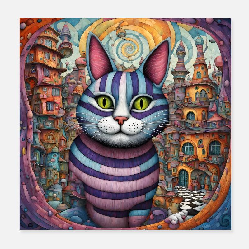 Surreal Pop Animals 8 Cat - Poster 8" x 8" (20x20 cm) - white