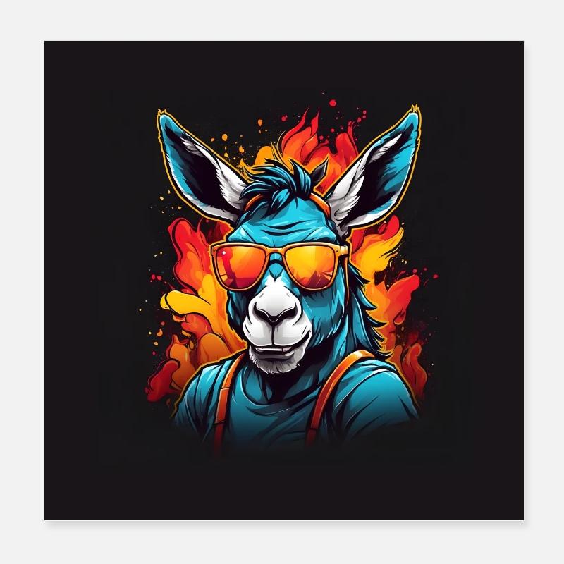 Cul cool dans des lunettes de soleil devant des éclaboussures de couleur Poster 20 x 20 cm