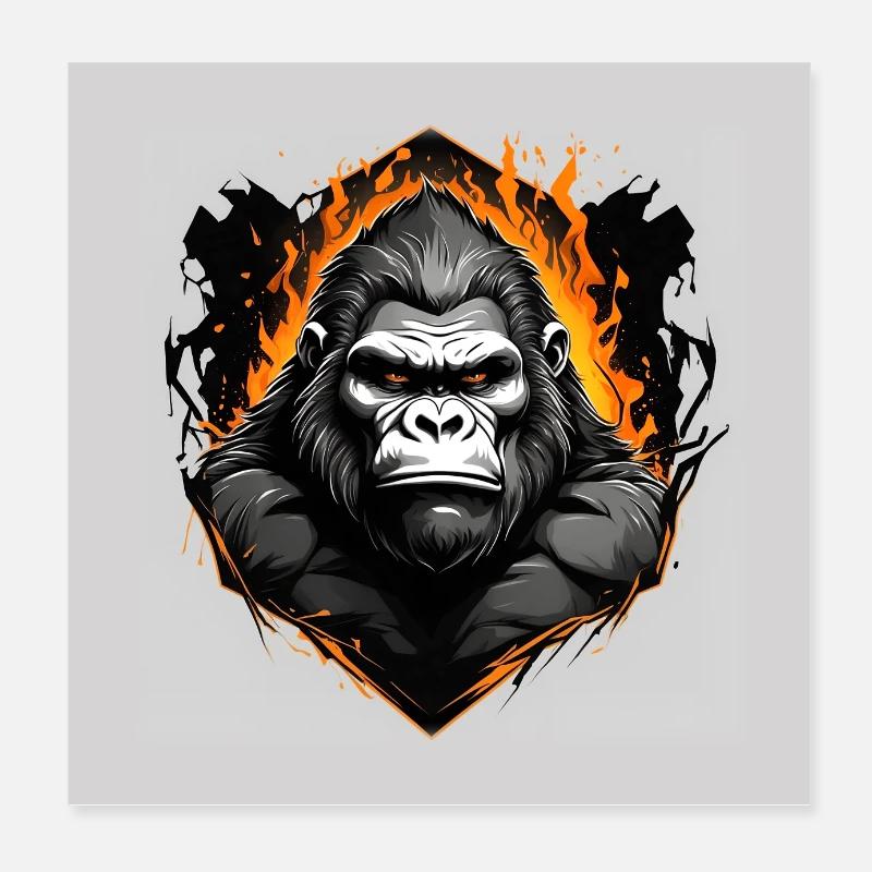 Gorille en colère Siberback Portrait Poster 20 x 20 cm
