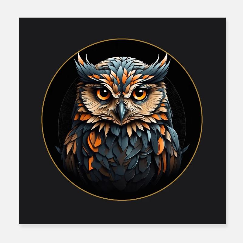 buntes Eulenmotiv im Sticker Comc Stil Poster 20x20 cm