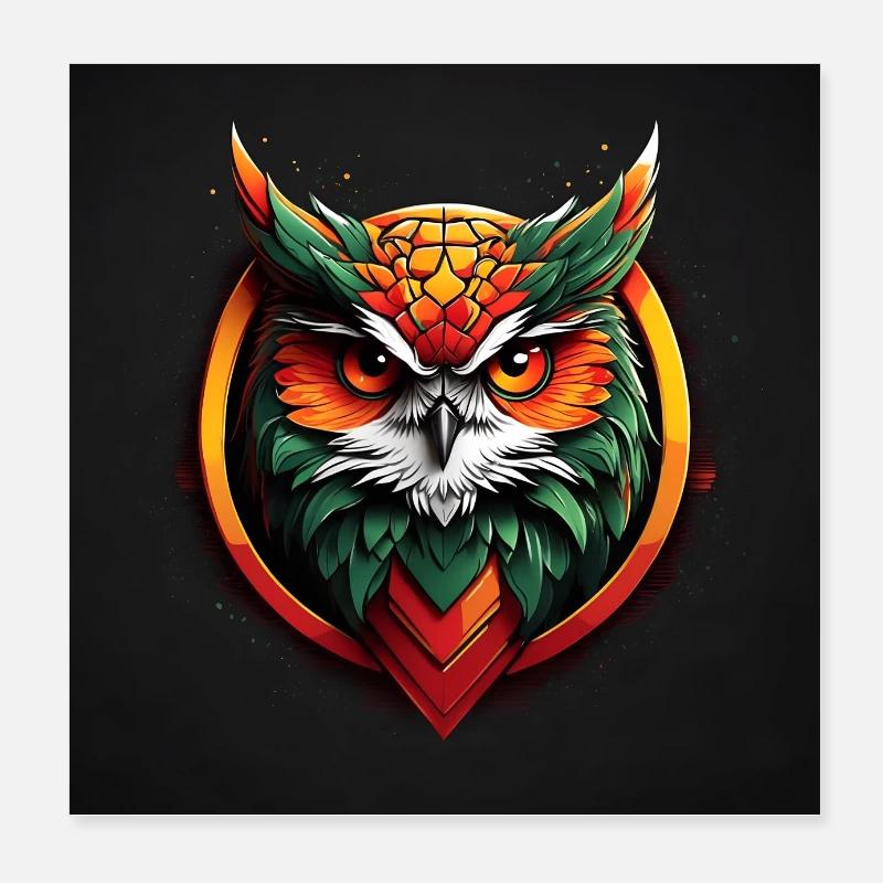 buntes Eulenmotiv im Sticker Comc Stil Poster 20x20 cm