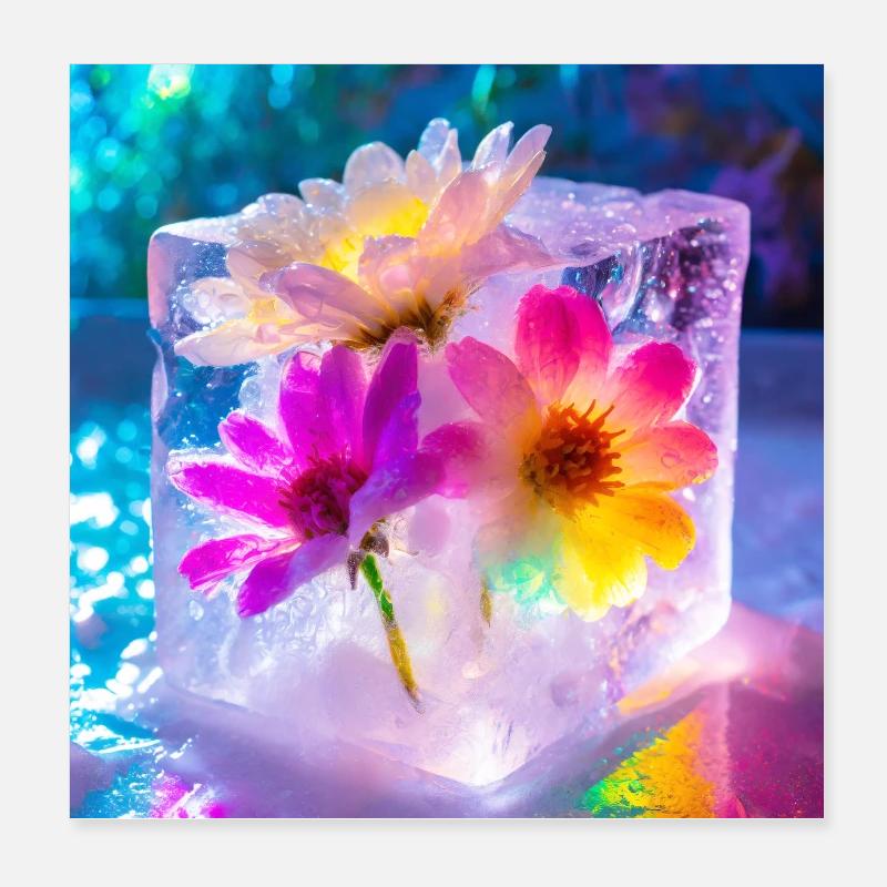 Blumen im Eis Poster 8" x 8" (20x20 cm)
