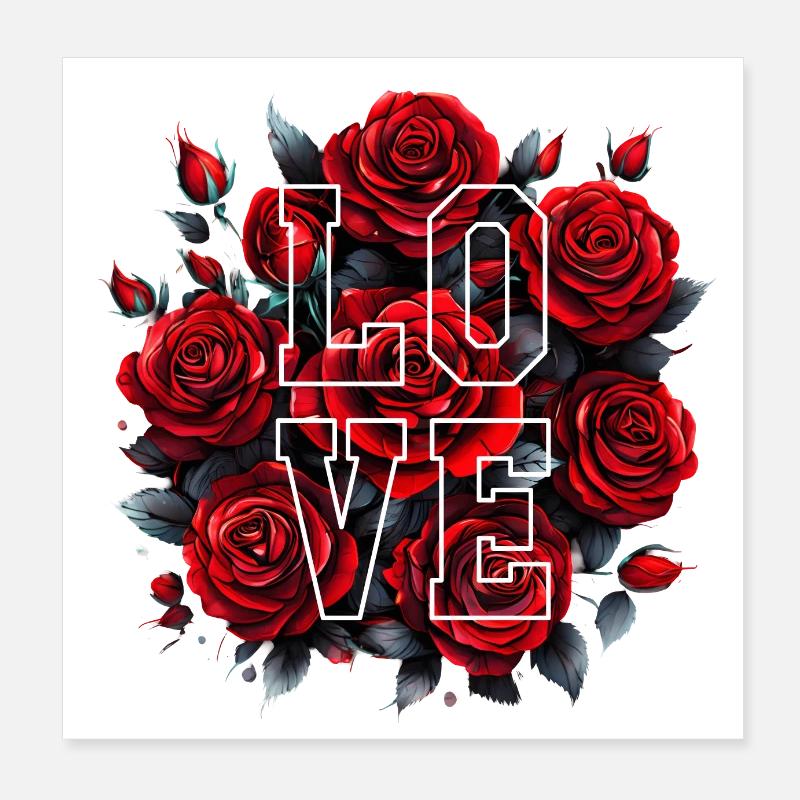 Red Roses - LOVE Poster 8" x 8" (20x20 cm)