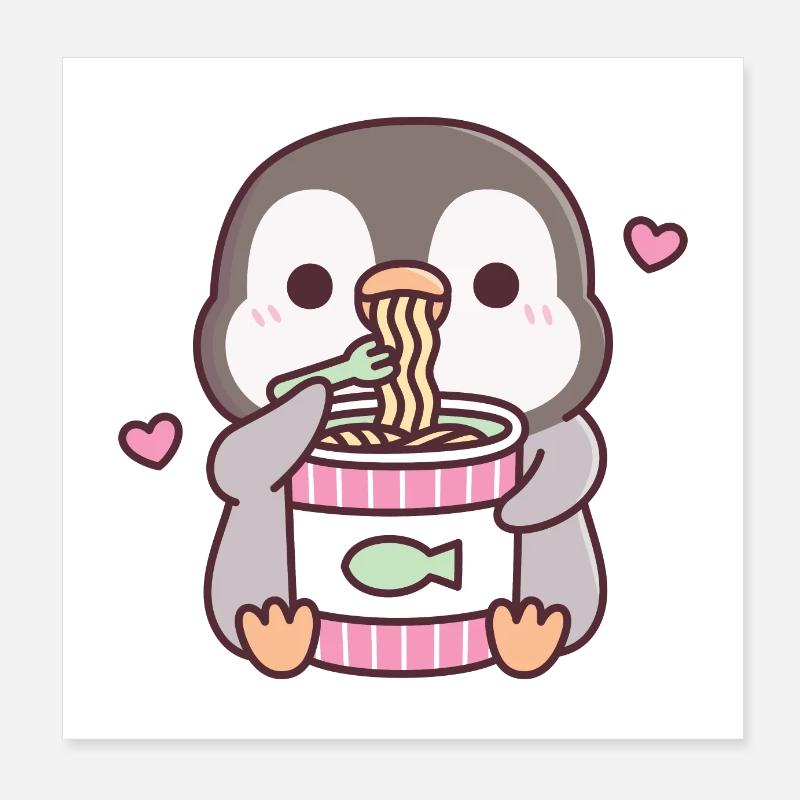 Süßer Pinguin liebt Instant-Nudeln Poster 20x20 cm