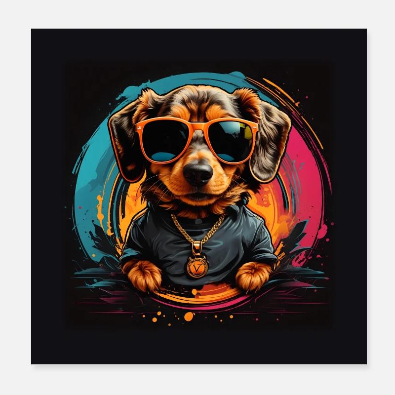 Cooler Dackel mit Sonnenbrille im Farbkreis Poster 20x20 cm