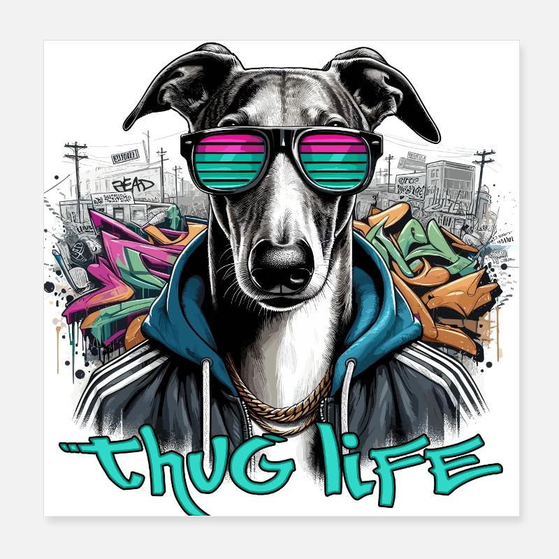 Greyhound Gangster Life Graffiti cadeau Poster 20 x 20 cm