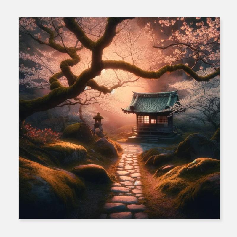 Japon Vintage Moss Stone Path Poster 20 x 20 cm