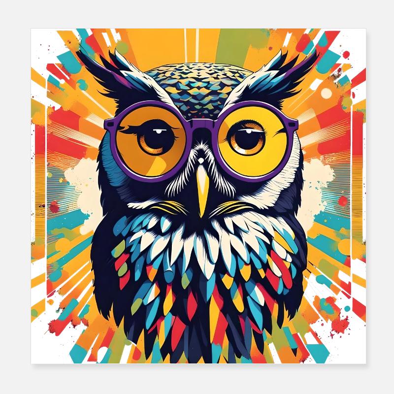 Popart Eule mit Brille Poster 20x20 cm