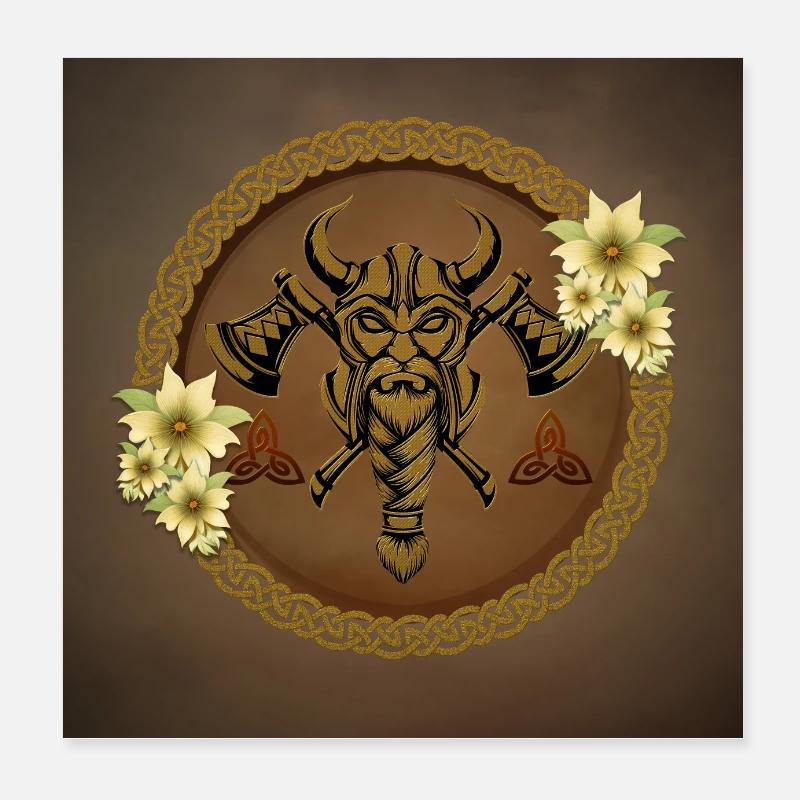 L’intrépide Viking avec un casque à cornes. Poster 20 x 20 cm
