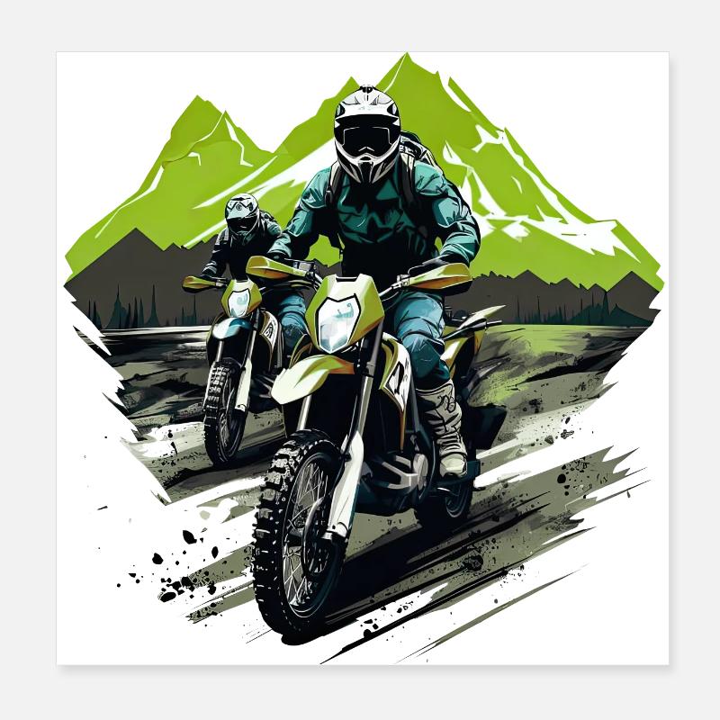 Motorcycel Cross Mountain Vacances Mont d’été Poster 20 x 20 cm